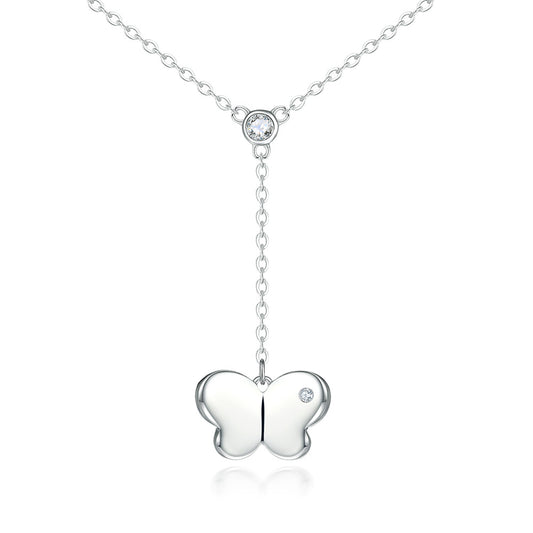 Tassel Butterfly Pendant Silver Necklace for Women