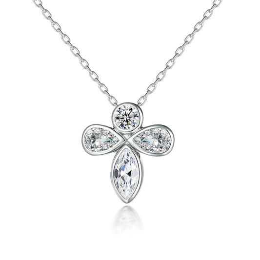 Marquise and Pear Drop Zircon Flower Pendant Silver Necklace for Women