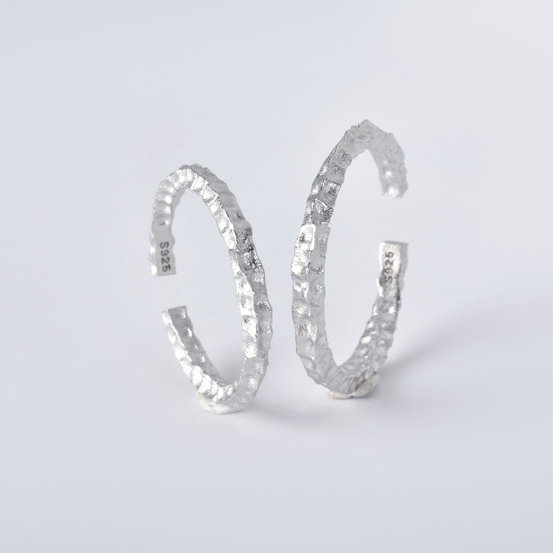 Irregular Concave-convex Rock Texture Silver Couple Ring for Women