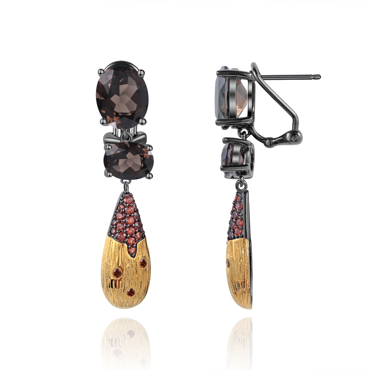 Retro Style Inlaid Natural Colourful Gemstone Water Droplet Silver Drop Earrings for Women