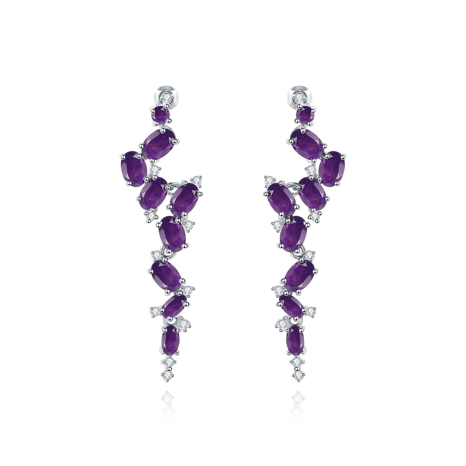 French Romantic Style Inlaid Colourful Gemstones Long Beading Silver Drop Earrings for Women