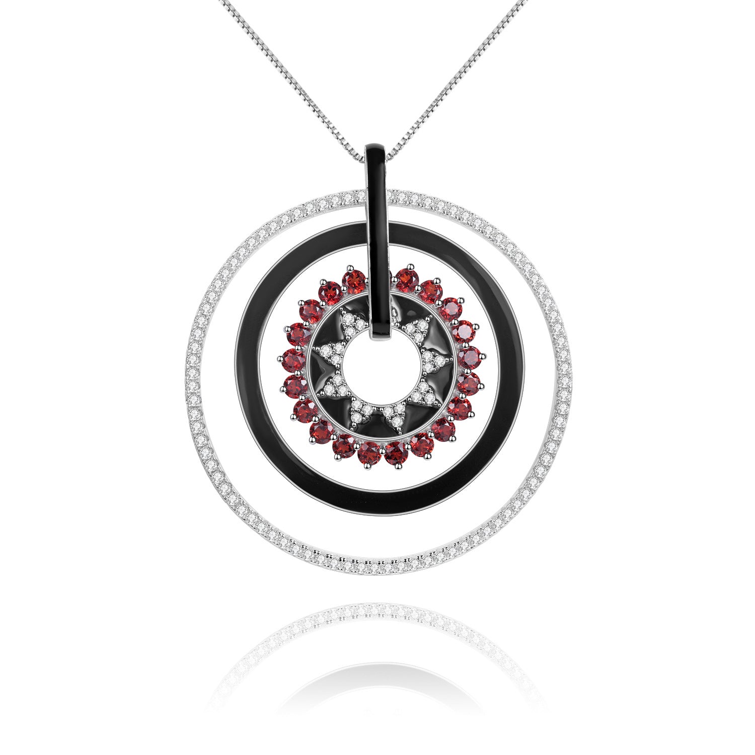Natural Colourful Gemstones Enamel Circle Pendant Silver Necklace for Women