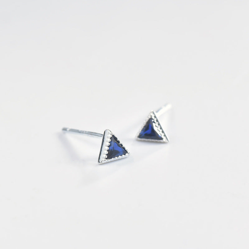 Mini Triangle Blue Zircon Silver Stud Earrings for Women