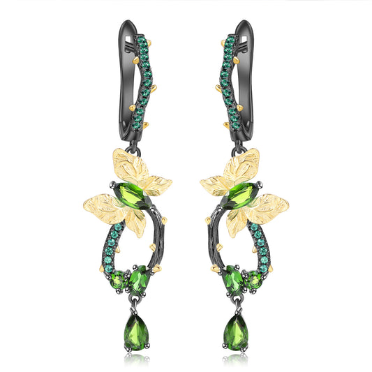 Premium Colourful Gemstones Butterfly Silver Drop Earrings for Women