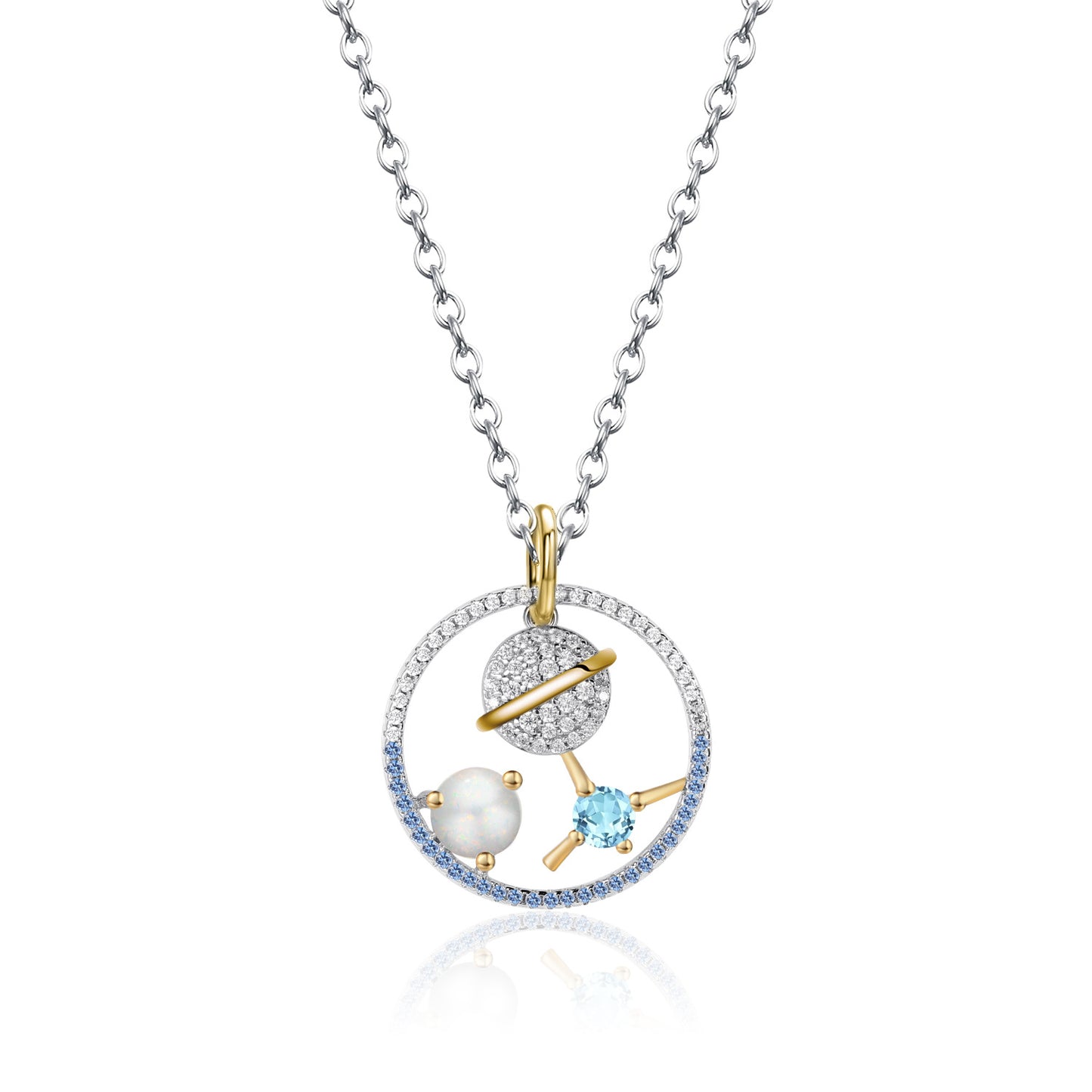Temperament Original Design Natural Colourful Gemstone Star Circle Pendant Sterling Silver Necklace for Women