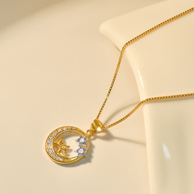 Zircon Star Moon with Sun Silver Necklace for Women