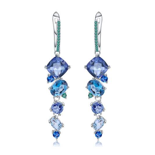 Luxury Design for Banquet Inlaid Natural Colourful Gemstone Beading Silver Drop Earrings for Women