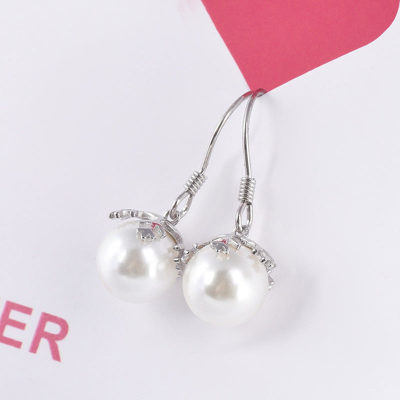 Pearl Pendant Silver Hook Earrings for Women