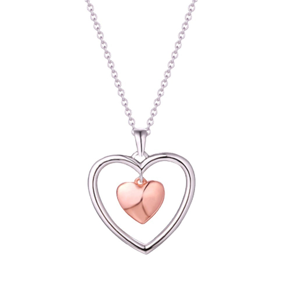 Double Heart Pendant Silver Necklace for Women
