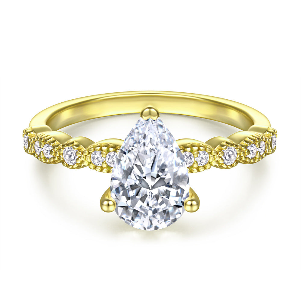 Three Prongs Pear Drop Zircon Cathedral Silver Ring