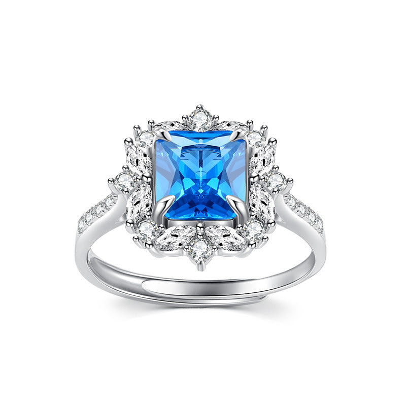 Colourful Princess Cut Zircon Soleste Halo Silver Ring for Women