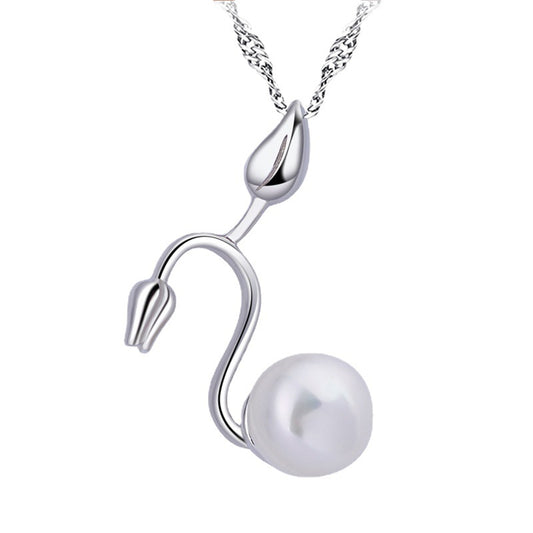 (Pendant Only) Petal with Pearl Silver Pendant for Women