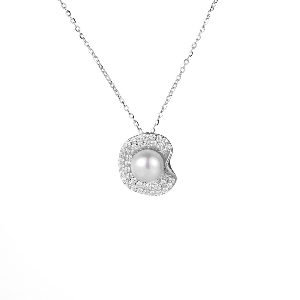 Pearl with Crystal Pendants 925 Silver Collarbone Necklace for Women