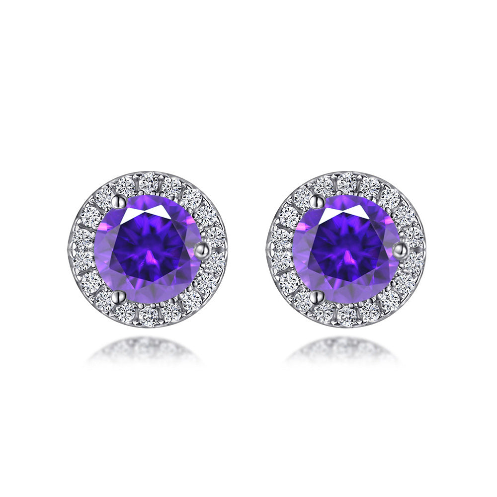 Soleste Halo Round Zircon Silver Studs Earrings for Women