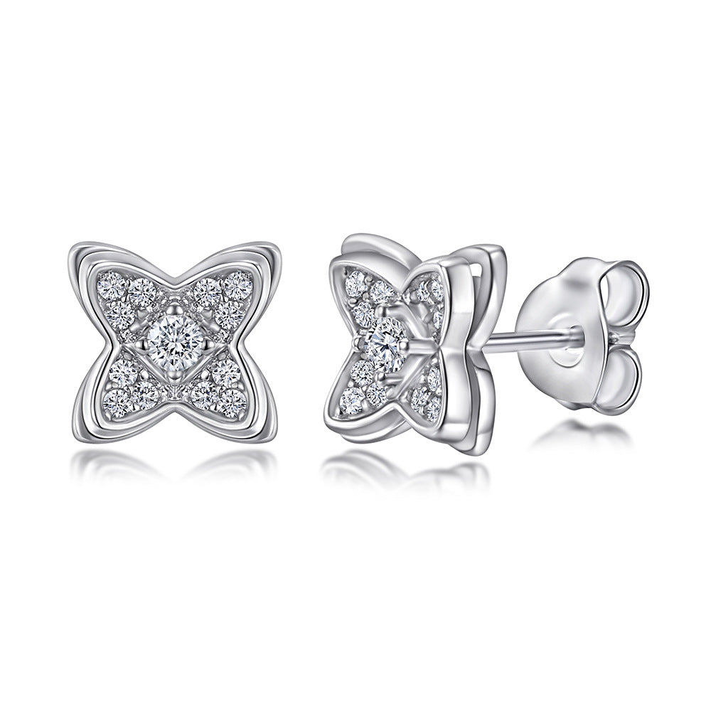 Zircon Clover Double-layer Silver Studs Earrings for Women