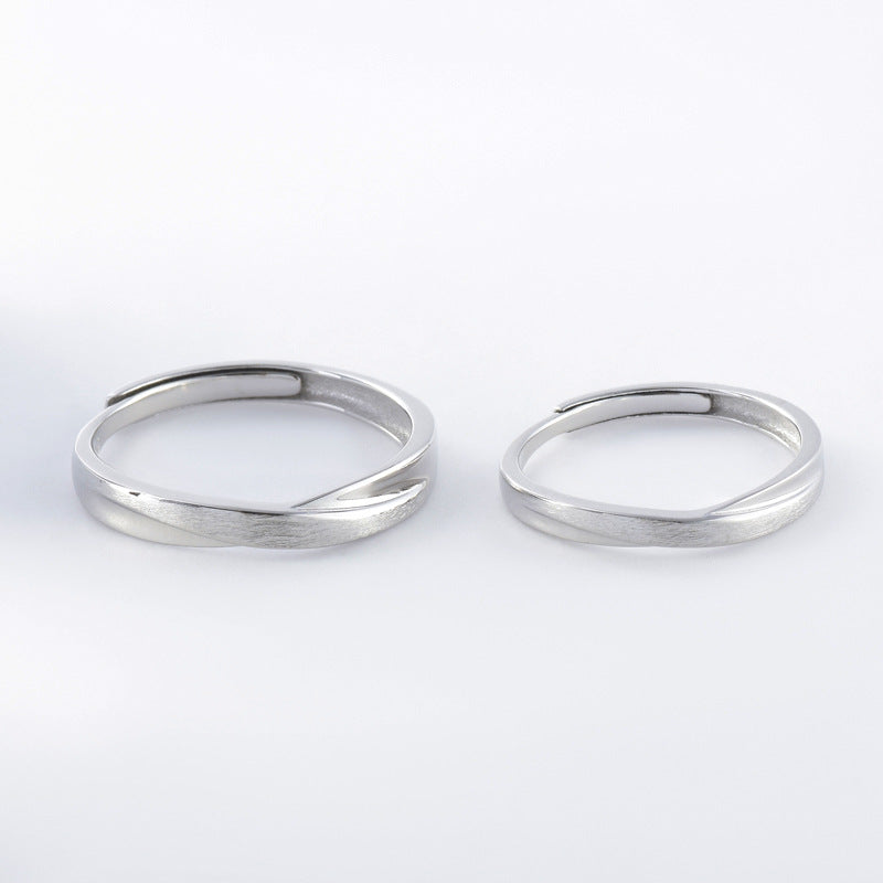 X Cross Stripe Brushed Silver Couple Ring