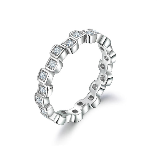 Full Row Square Zircon Eternity Silver Ring for Women