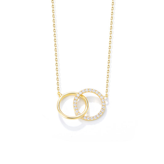 Double Circle with Zircon Sterling Silver Necklace for Women