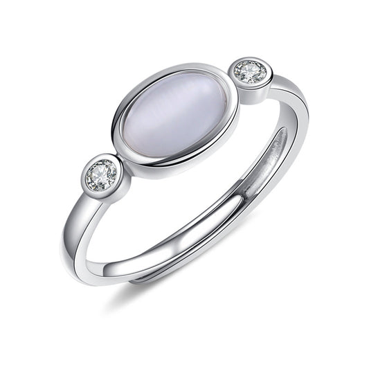 Oval Opal Stone with Zircon Silver Ring for Women