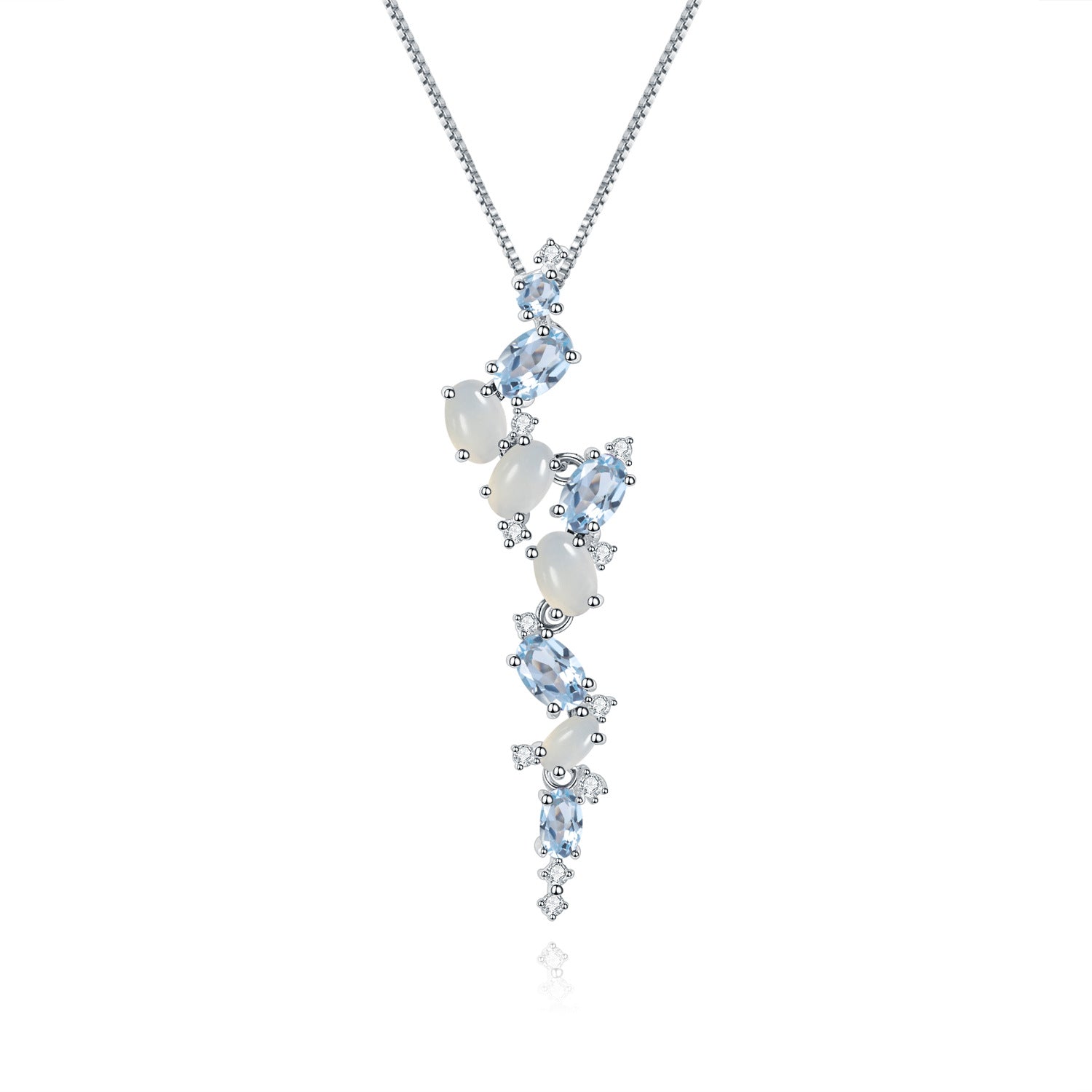 French Romantic Design Premium Natural Colourful Gemstone Pendulous Pendant Silver Necklace for Women