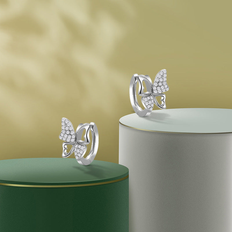 Zircon Hollow Butterfly Silver hoop Earrings for Women