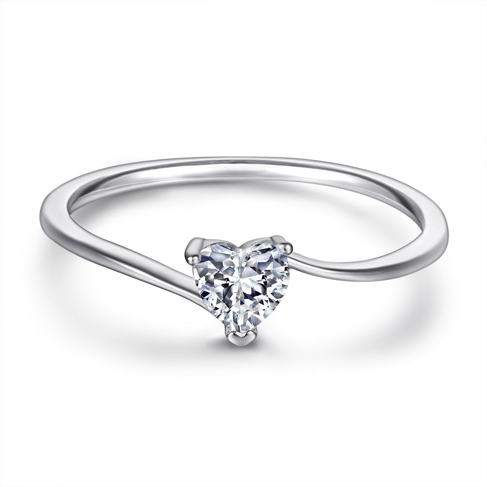 Heart Shaped Zircon Solitaire Silver Ring for Women