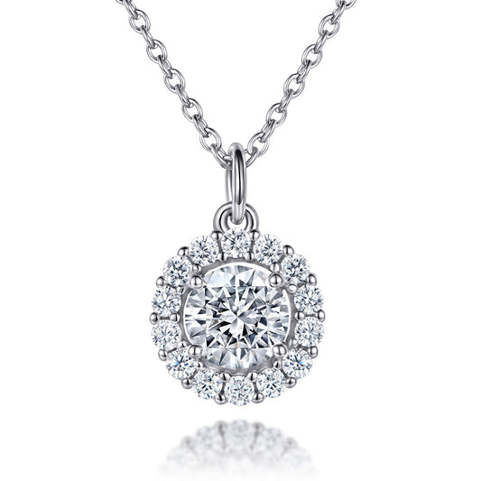 Soleste Halo with Round Zircon Pendant Silver Necklace for Women