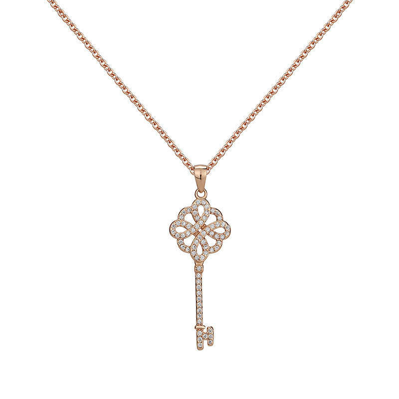 Stylish Zircon Key Pendant Silver Necklace for Women