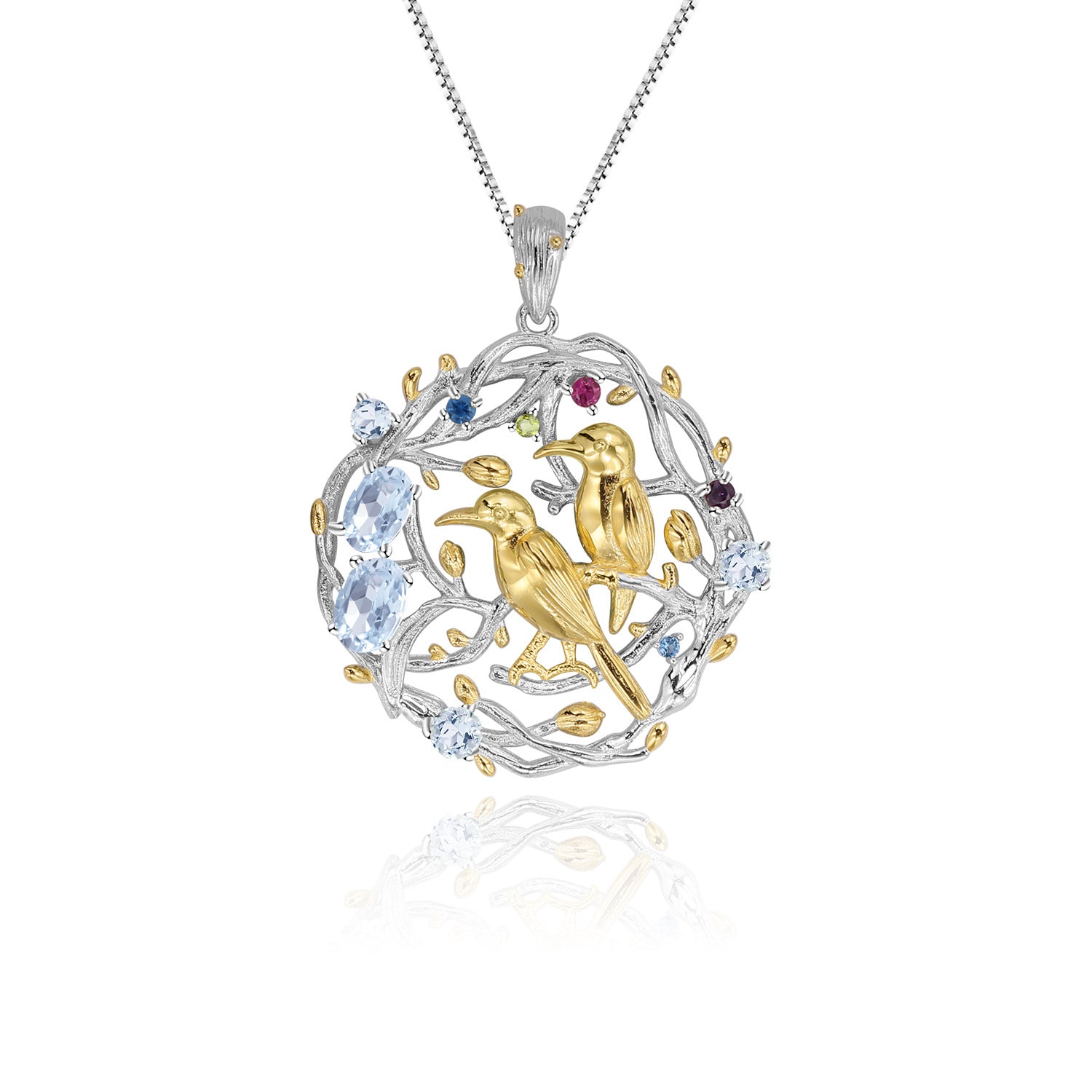 Premium Personalized Design Natural Gemstone Birds Pendant Silver Necklace for Women