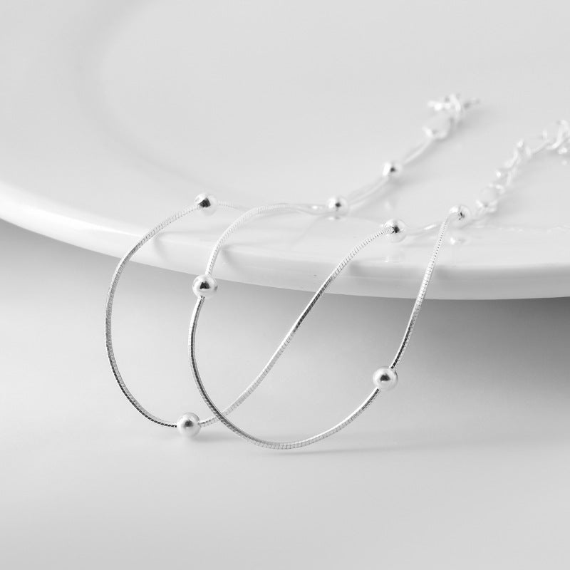 Double Layers Snakebone Chain with Round Beads Silver Bracelet for Women