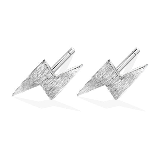 Brushed Lightning Silver Stud Earrings for Women