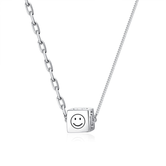 Smiley Face Cube Pendant Silver Necklace for Women