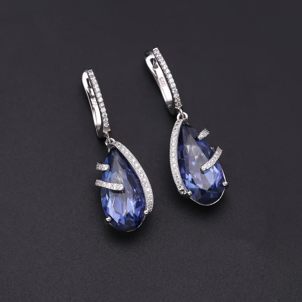 Crystal Creative Soleste Halo Water Droplet Silver Drop Earrings for Women