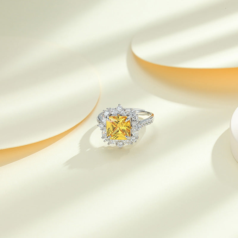 Colourful Princess Cut Zircon Soleste Halo Silver Ring for Women