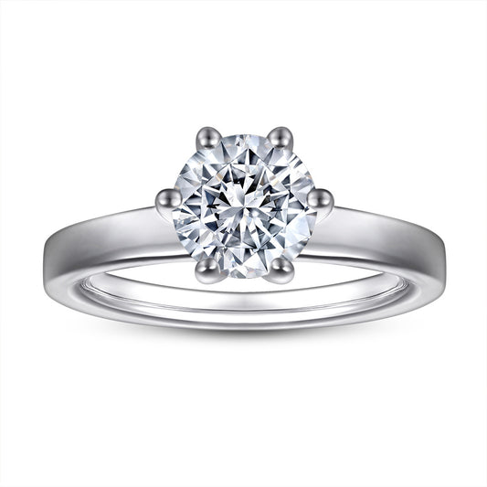 (1.0CT) Round Zircon Six Prongs Solitaire Silver Ring for Women