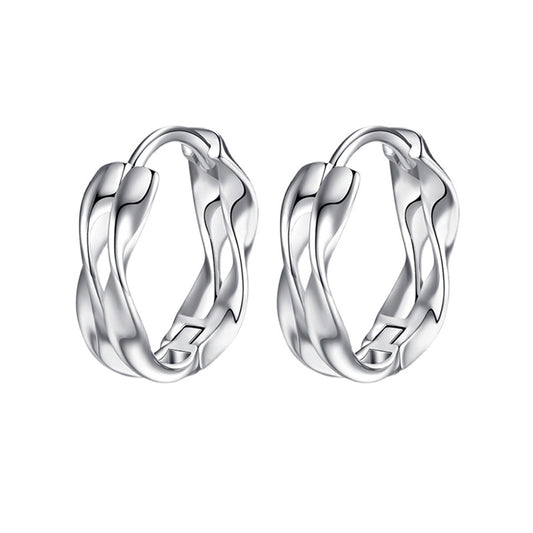 Double Layer Mobius Wave Silver Hoop Earrings for Women