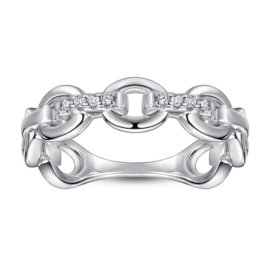 Buckle Chain Design with Zircon Silver Ring for Women