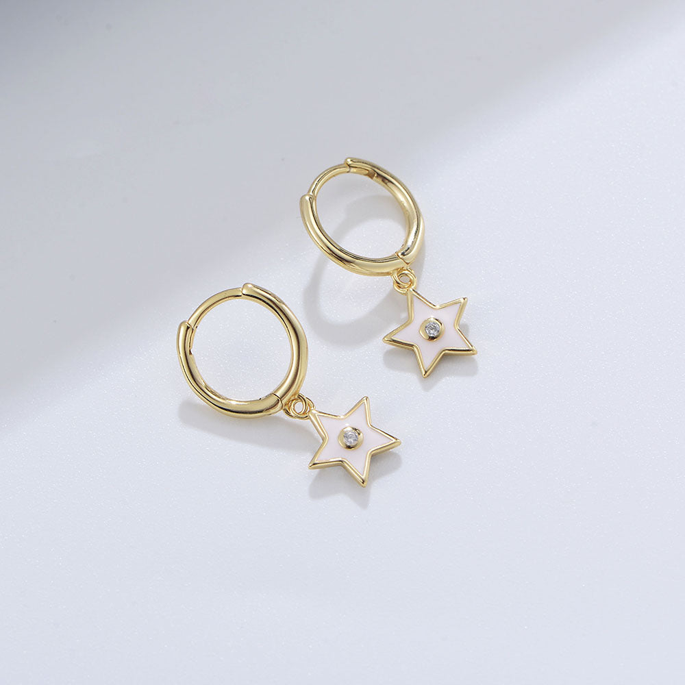 Colourful Star with Zircon Silver Drop Earrings for Women