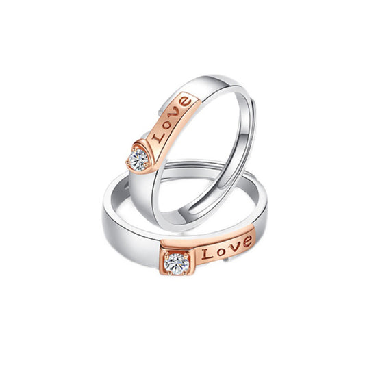 LOVE with Zircon Silver Couple Ring for Women