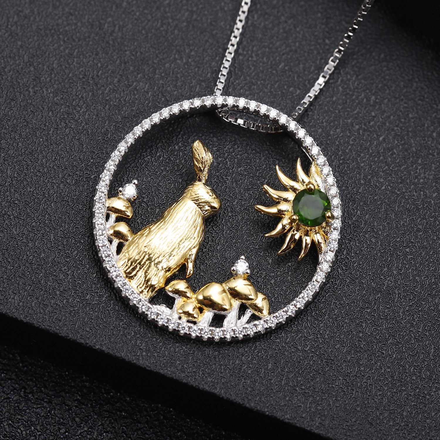 Chinese Style Element Design Zodiac Series Jade Rabbit Natural Topaz Silver Necklace for Women