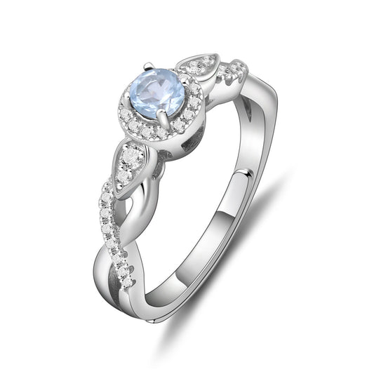 Adjustable Opening Design Fashionable Natural Gemstone Soleste Halo Silver Ring for Women
