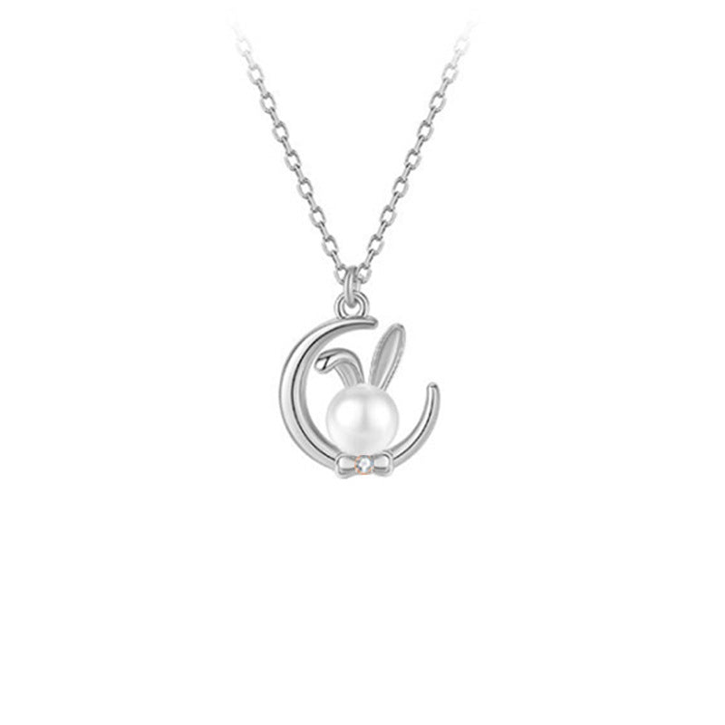 Bunny with Pearl Pendant Silver Necklace for Women