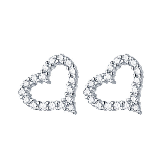 Zircon Heart Silver Studs Earrings for Women