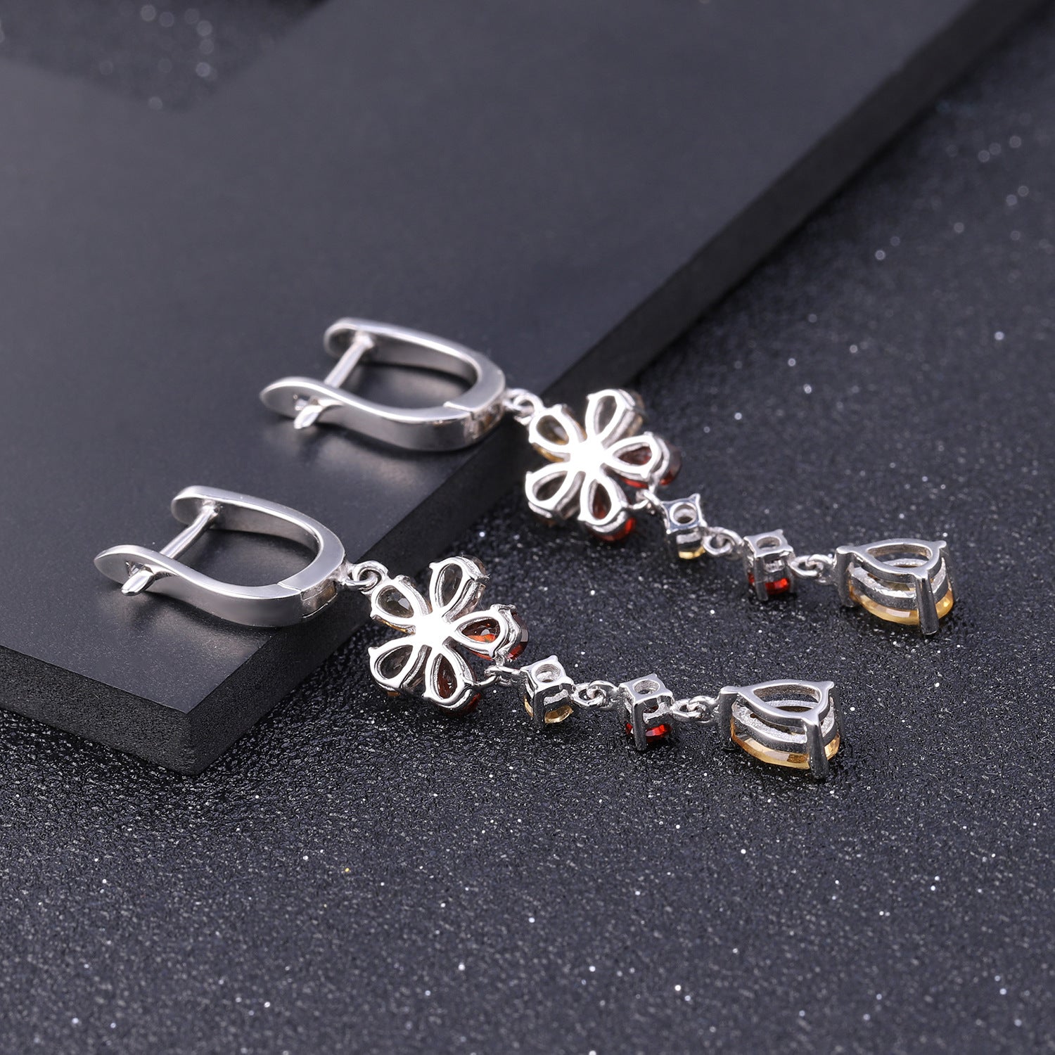 European Retro Flower String Silver Drop Earrings for Women
