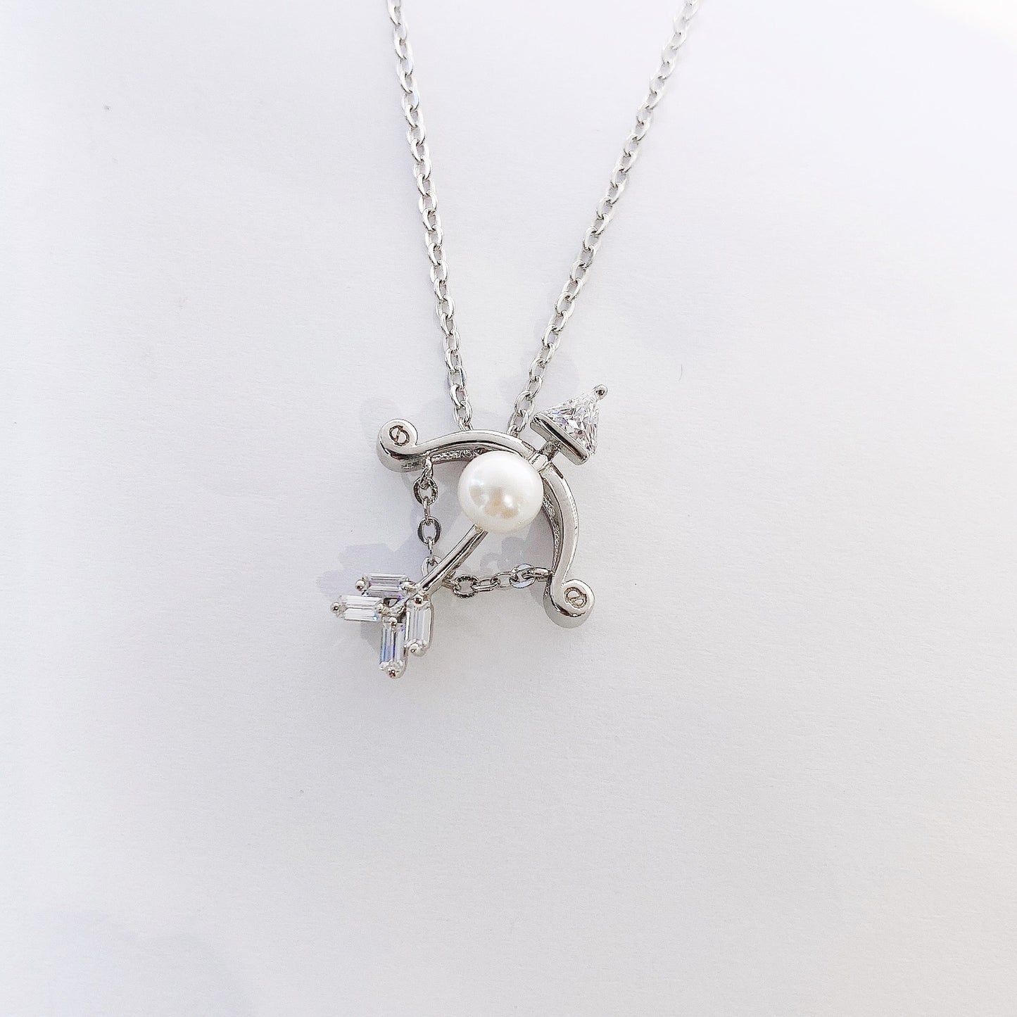 Cupid's Arrow with Natural Pearl and Zircon Pendant Silver Necklace for Women