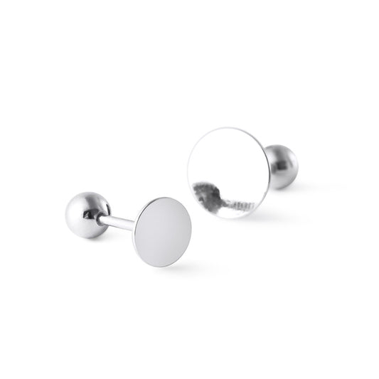 Smooth Discs with Bead Silver Stud Earrings for Women