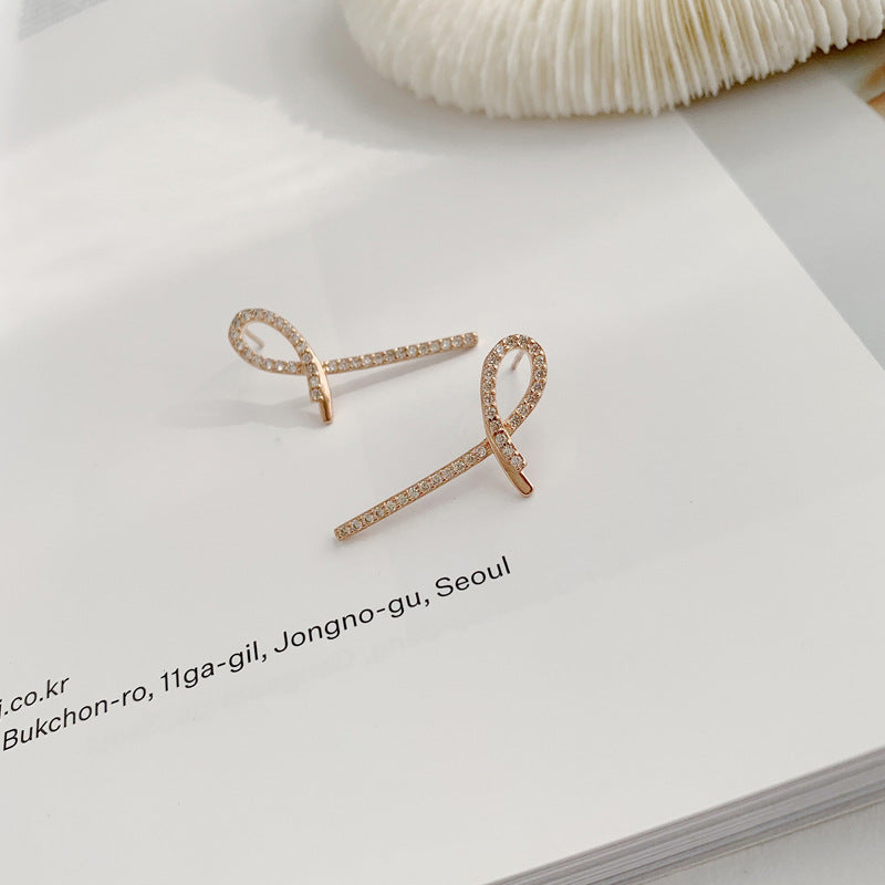 Simple Knot with Zircon Silver Studs Earrings for Women