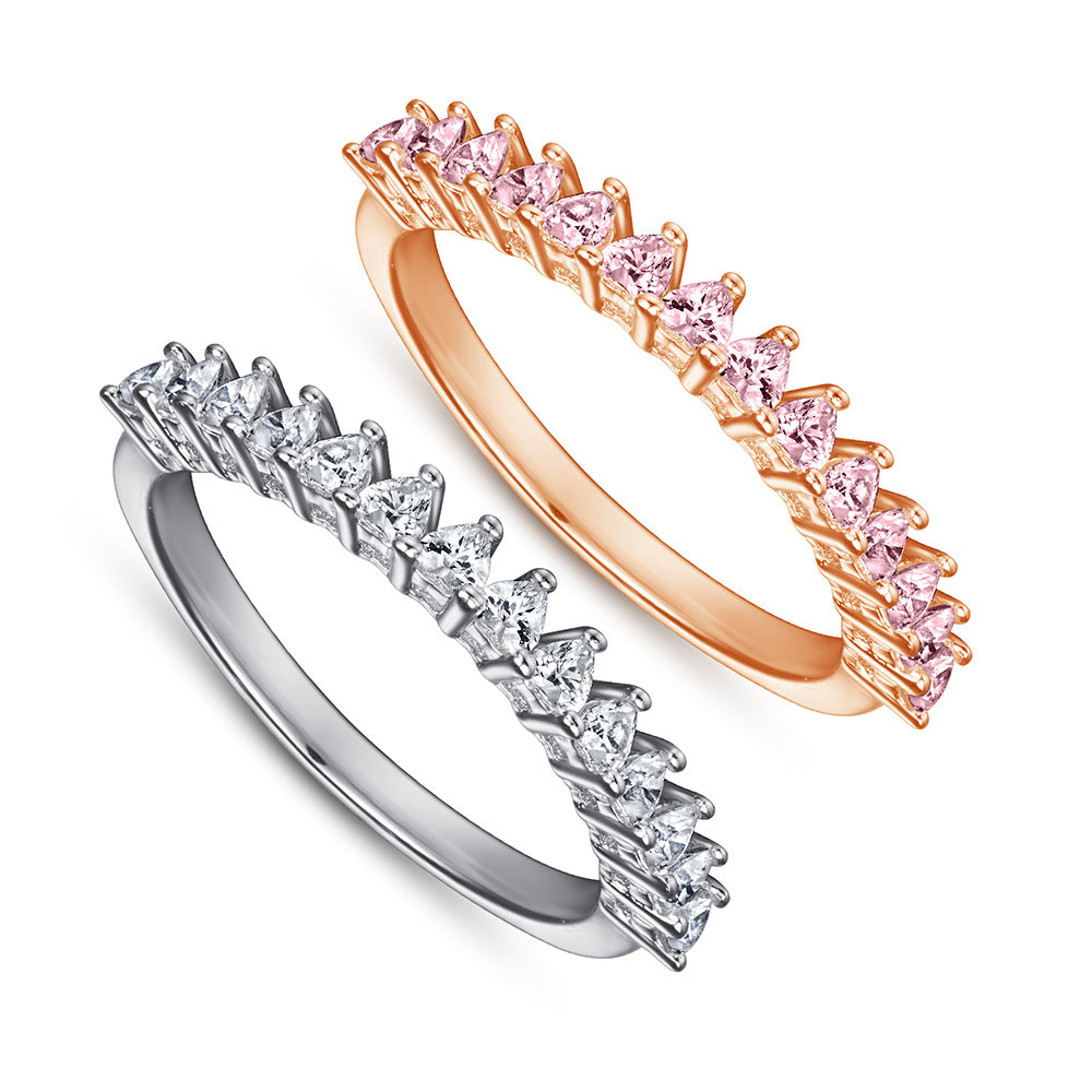 Half Row Heart-shaped Zircon Silver Ring for Women