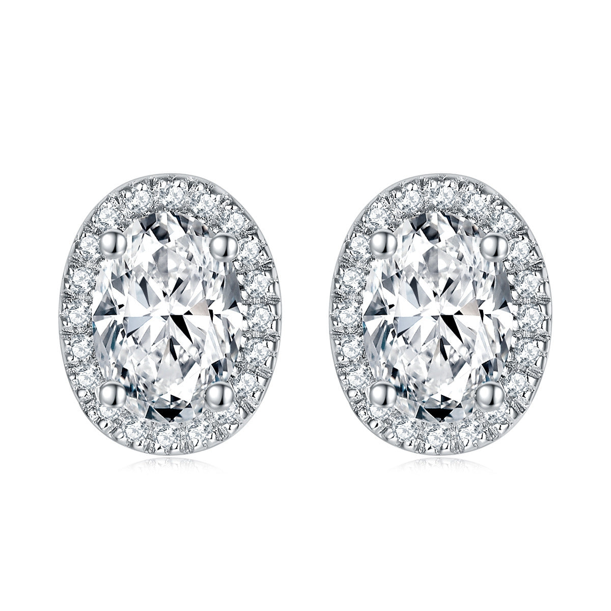 Oval Zircon Soleste Halo Silver Studs Earrings for Women