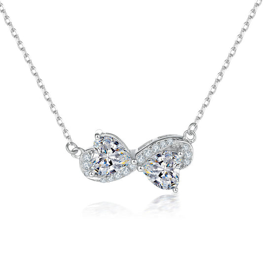 Double Heart Zircon Pendant Silver Necklace for Women